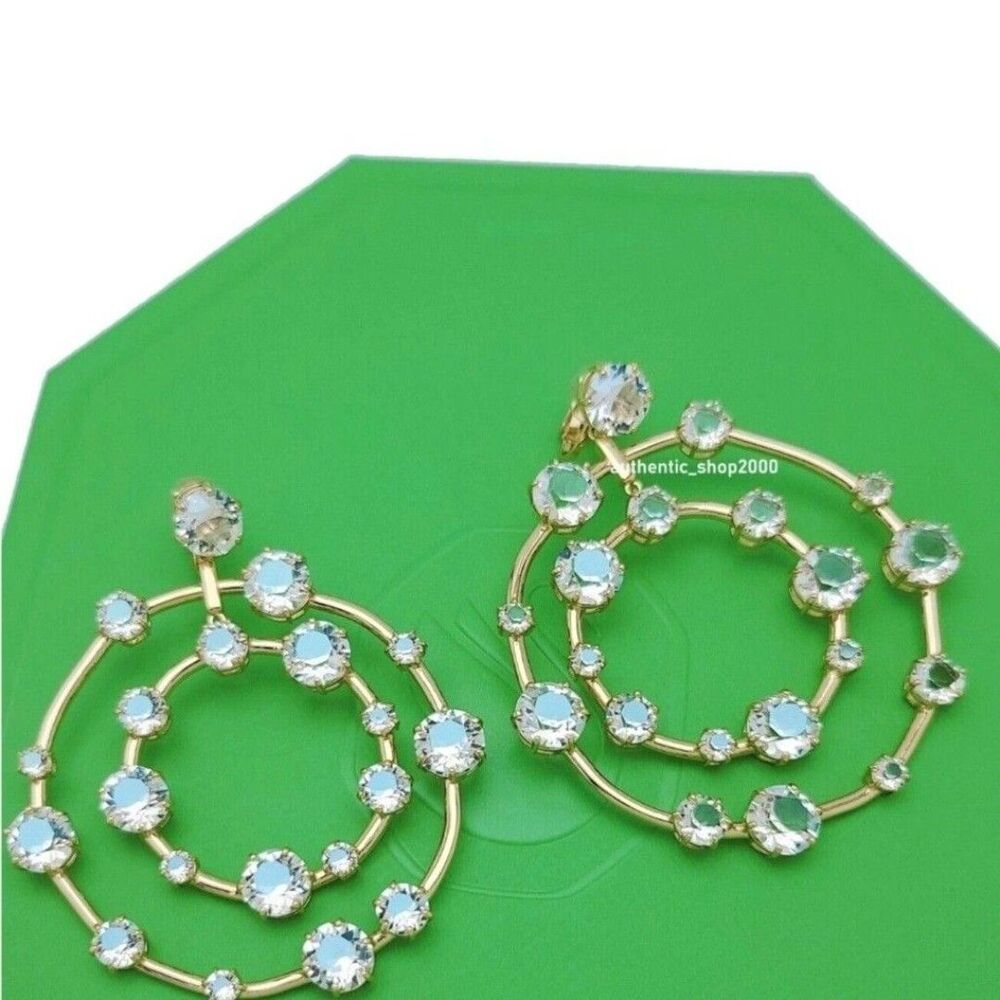 Swarovski Constella Drop Earrings Women Gold Tone White Crystal Round 2.5 Inch